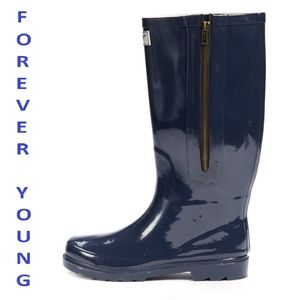 Women Tall Side Zipper Rain Boots, #6035, Navy